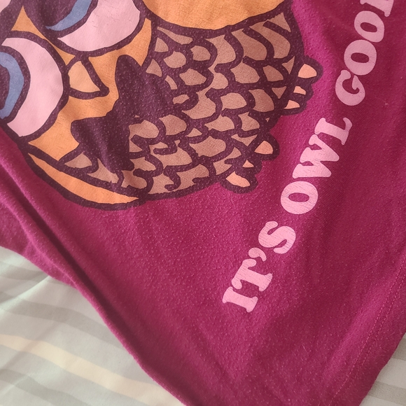 Graphic Tee with Owl Design - Maroon - Picture 2 of 4